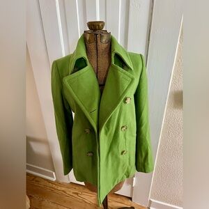 J. CREW Vibrant Green Wool PeaCoat, Size Medium